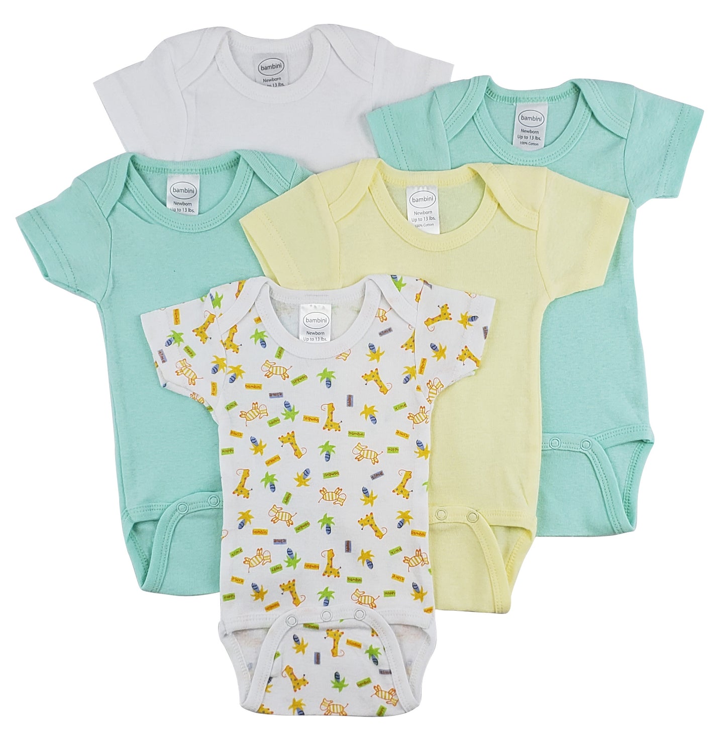 Bambini 5-Pack Short Sleeve One Piece | 100% Cotton Baby Essentials