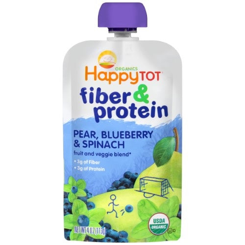 Happy Tot Organics Fiber & Protein, Pears, Blueberries, and Spinach