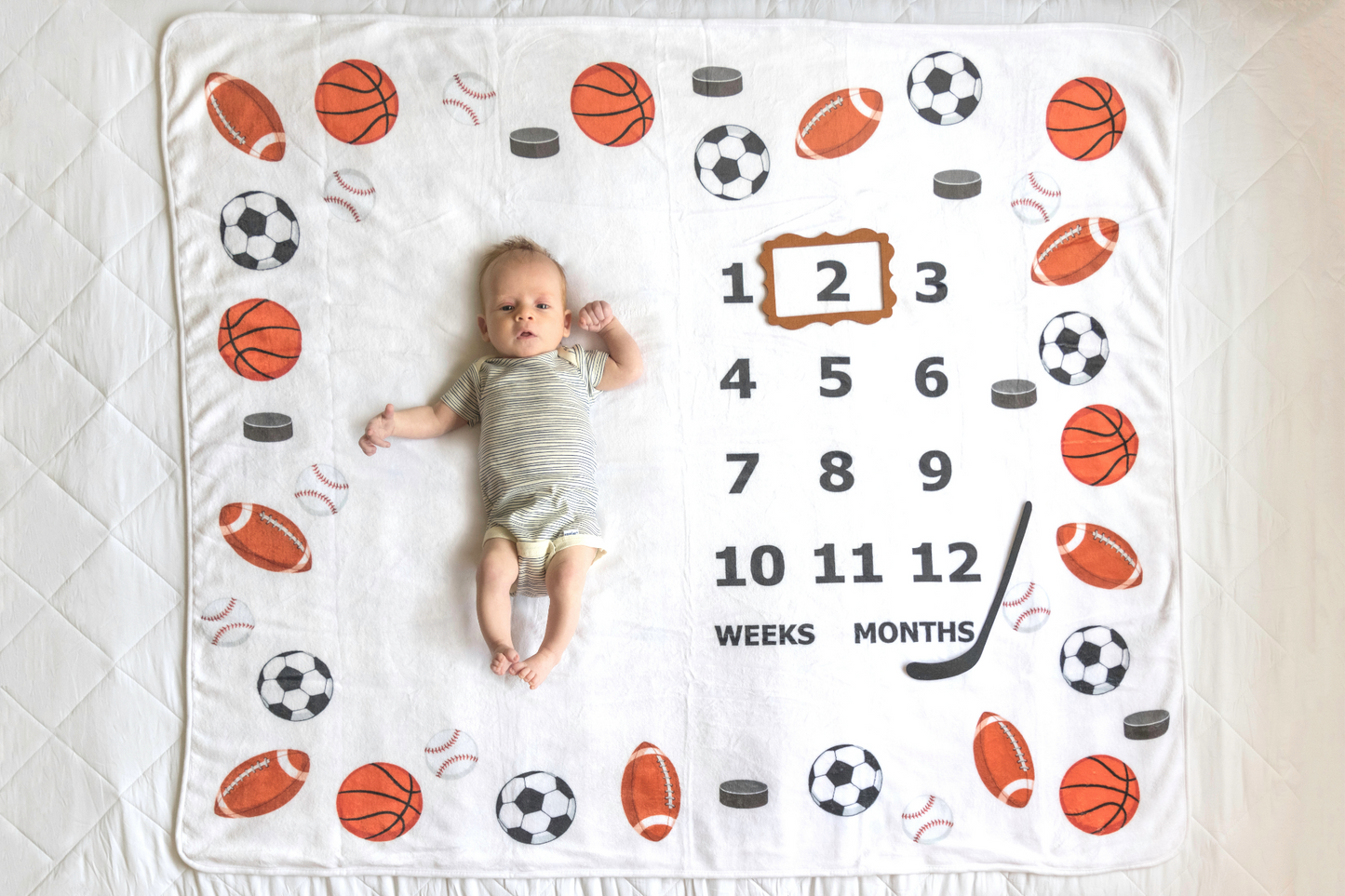 Sports Baby Milestone Blanket - Double Sided for 0-24 Months